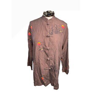 Chicos Silk kimono Artsy Asian-Inspired print 1 Mandarin Collar Long Tunic Y2k